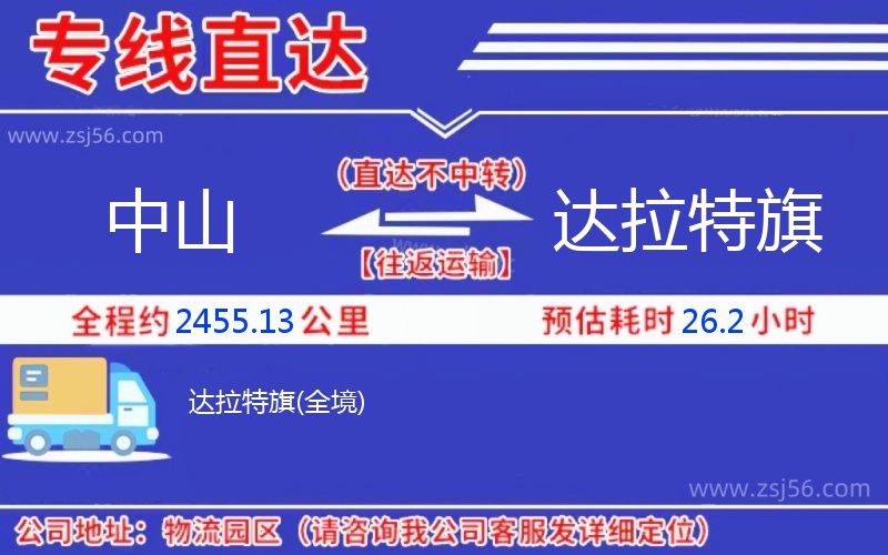 中山到達拉特旗物流公司