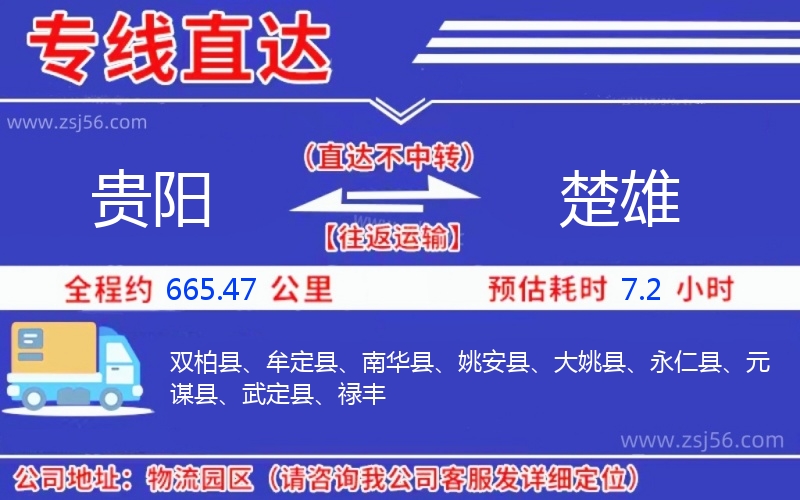 貴陽到楚雄物流公司
