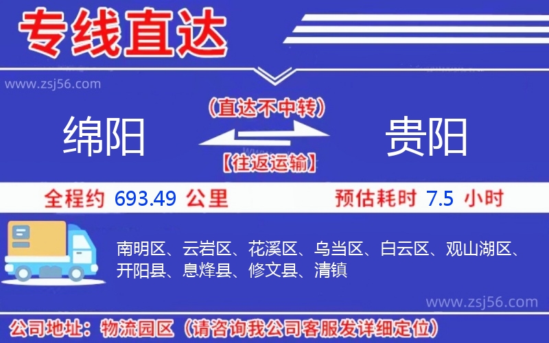 綿陽到貴陽物流公司
